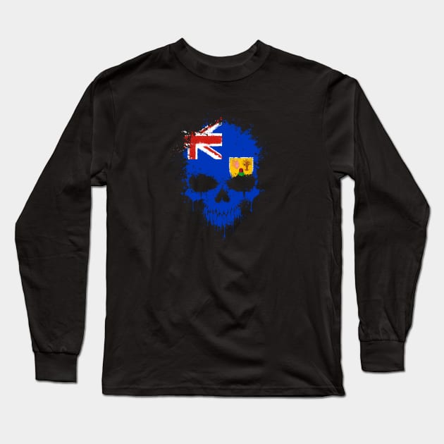 Chaotic Turks and Caicos Flag Splatter Skull Long Sleeve T-Shirt by jeffbartels